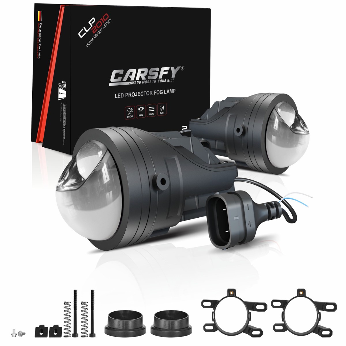 Carsfy CLP2010 2-Inch 100W 5500K Ultra-Compact LED Projector Fog Lamp Set for Cars