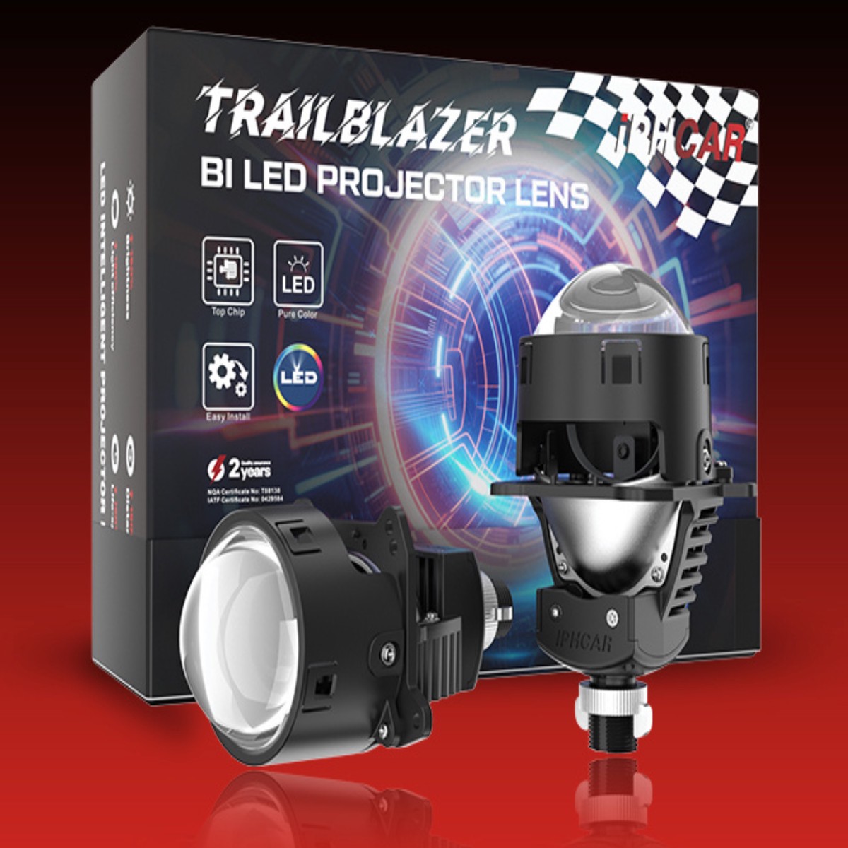 IPHCAR P11 Dual-Lens Bi-LED Headlight Projector Lens (68W High Beam | 60W Low Beam | 6000K Pure White | High-Clarity Optical Glass)