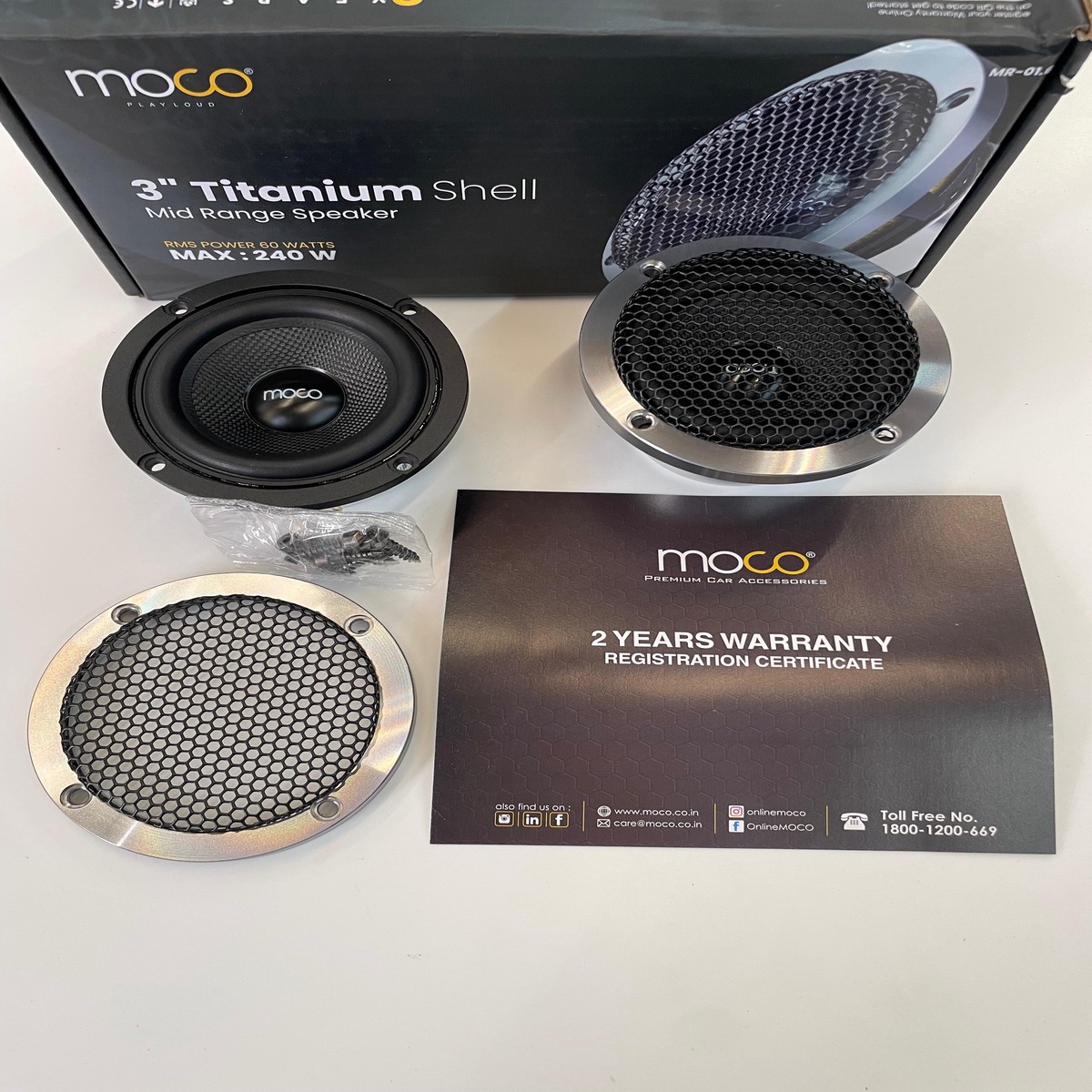 Moco 3″ Titanium Shell Mid-Range Speakers – 240W Max Power (Pair)