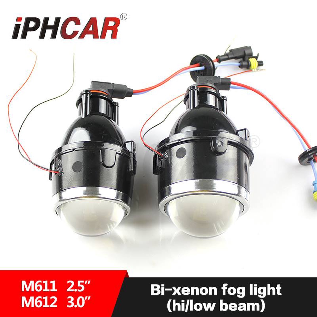 iPHCAR Blue  3′ Inch Bi-Xenon Hi-Low Beam Fog Lamp Projector Lens with L-SHAPE 5500K BULB for Car (Set of 2)