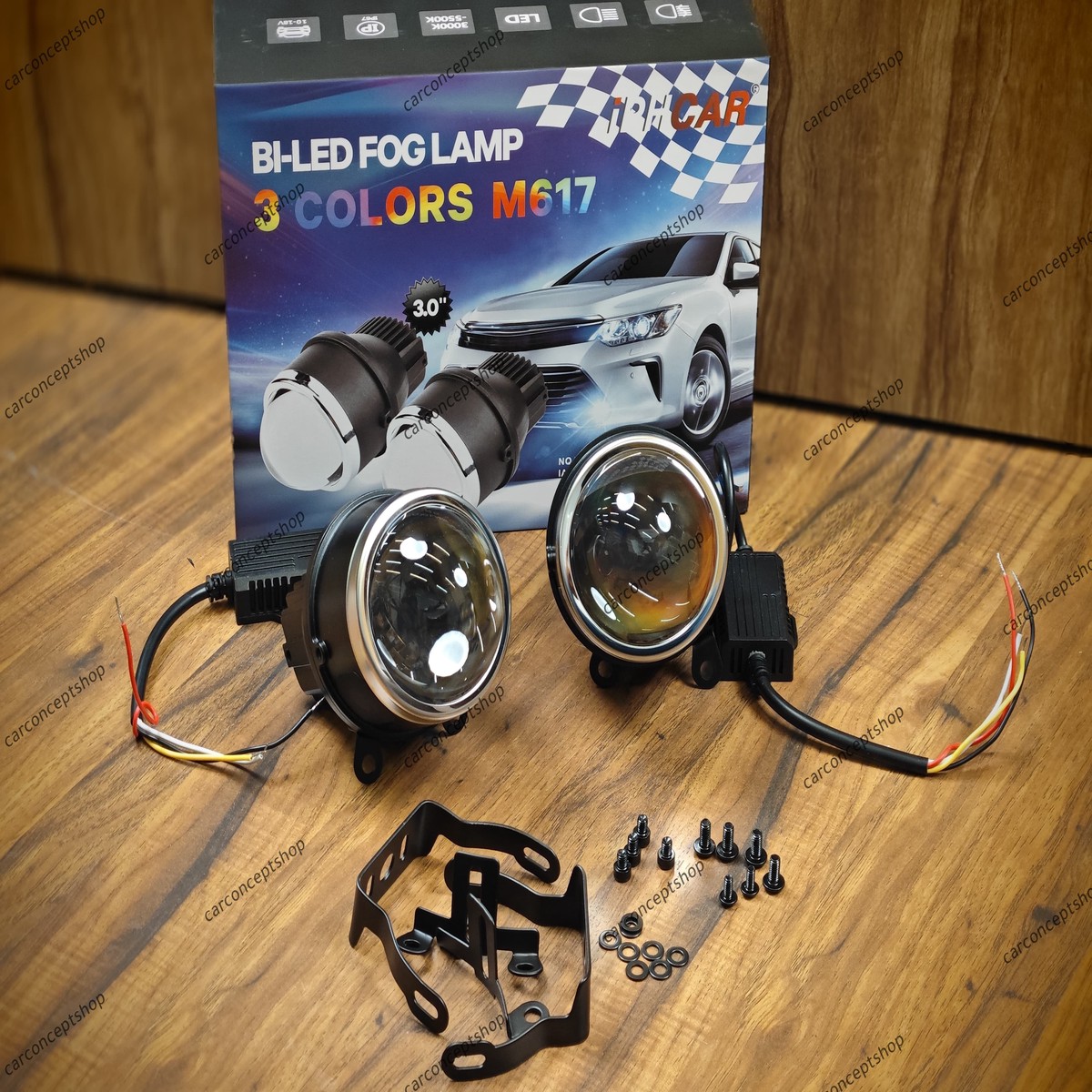 iPhcar M617 Bi-LED 3.0 Inch Fog Projector 55W Three-Color | High-Performance Car Lighting