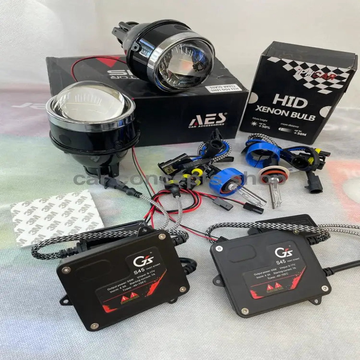 AES Bi Xenon Fog Projector With AES S45 55w Fast Ballast And Iph 5500k Hid Bulbs With Connectors And Brackets