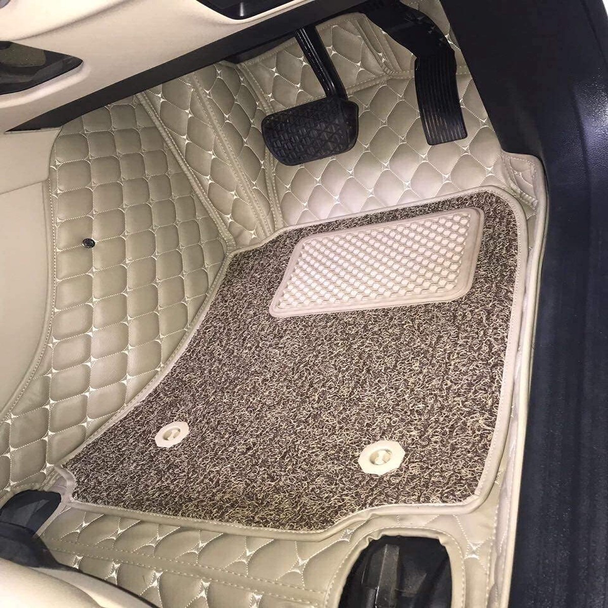 COOZO 7D Vinyl Car Mats Compatible with TOYOTA FORTUNER Biege
