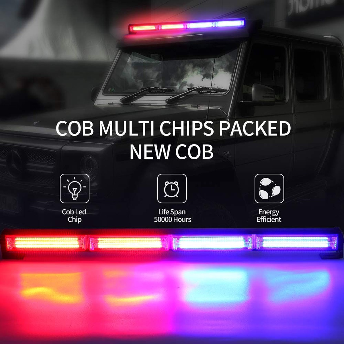 LED Strobe Police Light Flasher, COB 24″ 42W