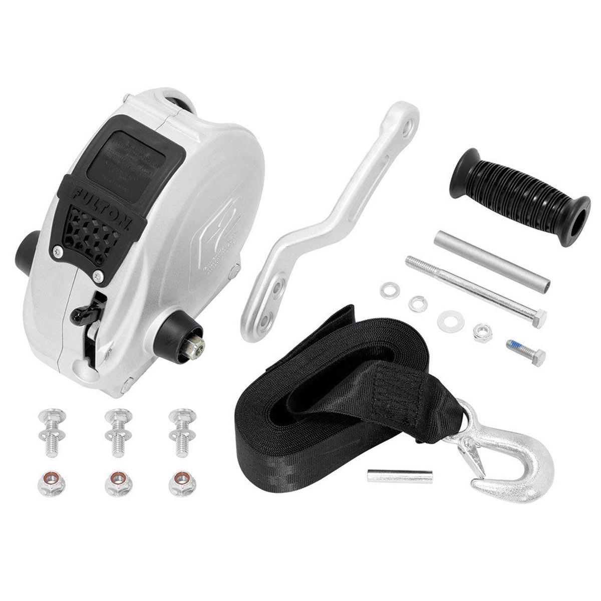 Fulton F2 Trailer Winch 1,600 lbs.  Single Speed with Strap, Sharkskin Finish