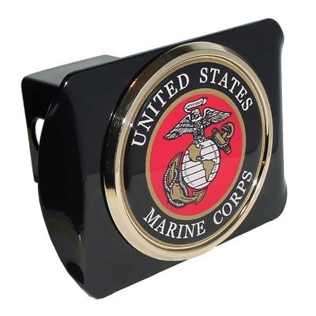 United States US Marine Corps USMCBlack with Gold Plated USMC Seal Emblem Metal Trailer Hitch Cover Fits 2 Inch Car Truck Rece