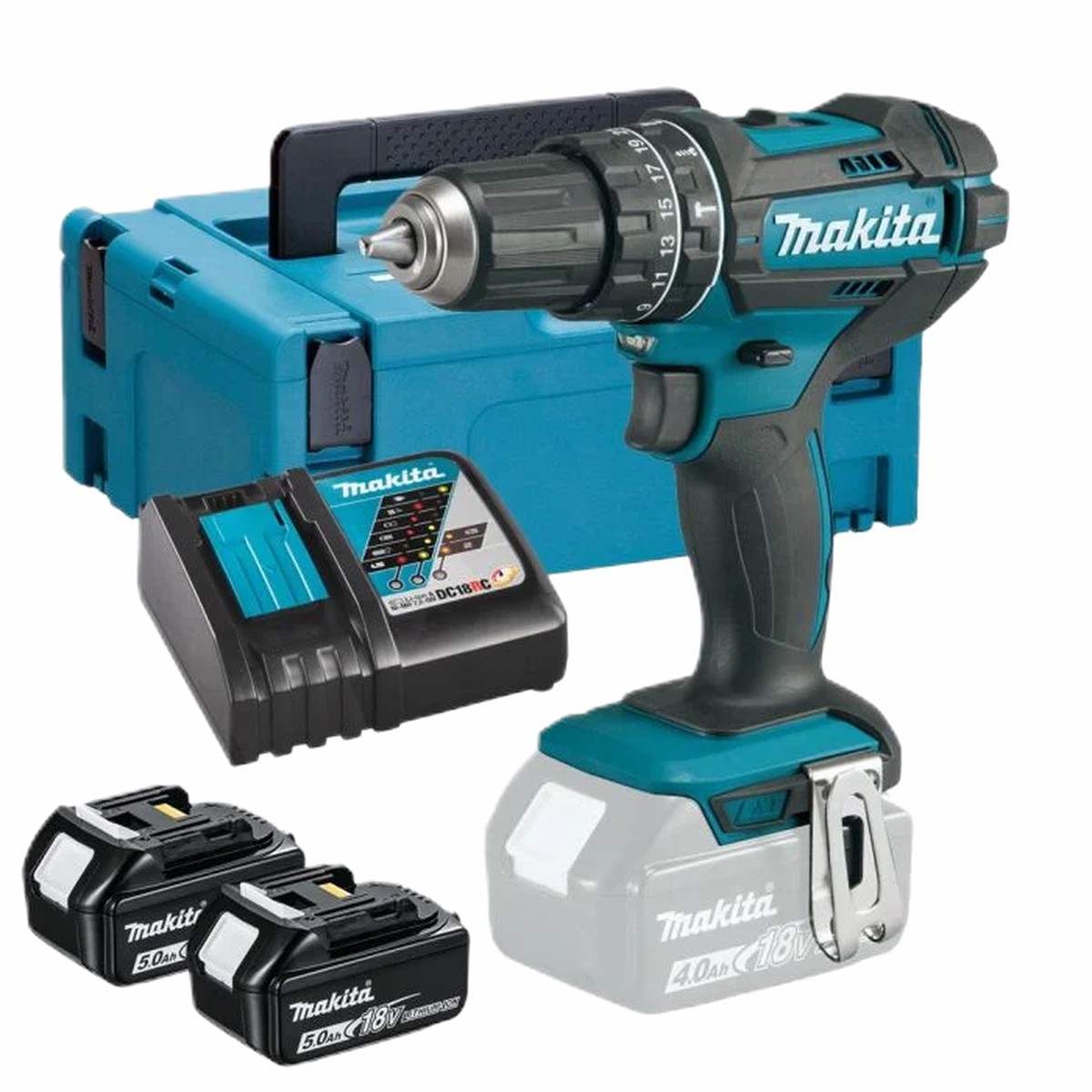 18V LXT Combi Drill 62nm (x2 5AH Batteries Charger+ case)